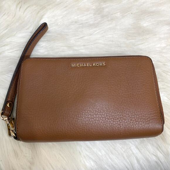 MICHAEL KORS Vintage JET SET Large Double Zip Brown Leather Wrist Wallet - Picture 16 of 16